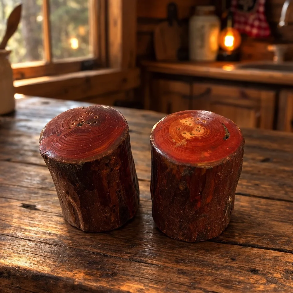 Rustic Log Wood Salt & Pepper Shakers –
